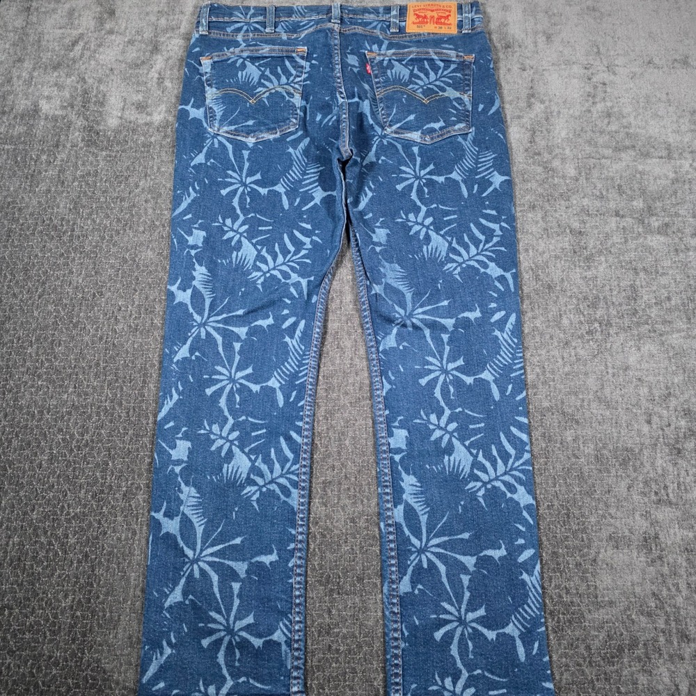 Levis 511 Slim Fit Jeans Mens 38x32 Blue Tropical Palm Leaf Print Denim Pants